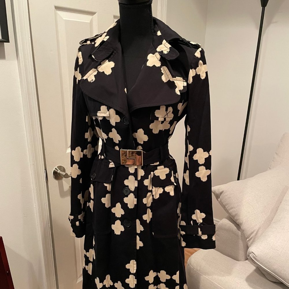 L.A.M.B. Gwen Stefani Geometric Pattern Trench Coat Sz 8